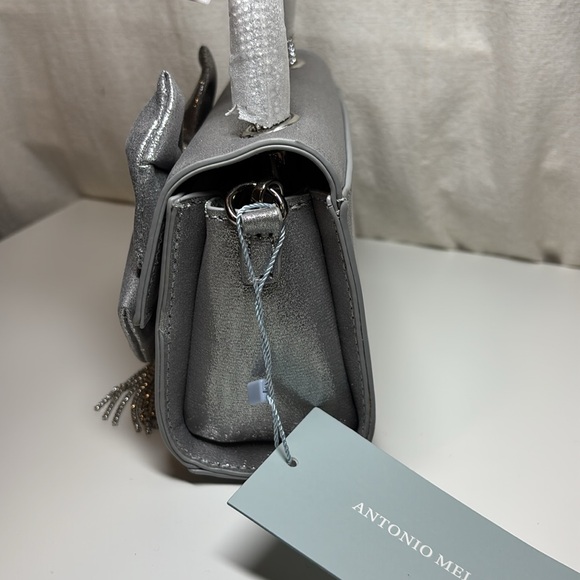 Antonio Melani Metallic Bow Top Handle Satchel Bag In Silver | NWT - Picture 6 of 13